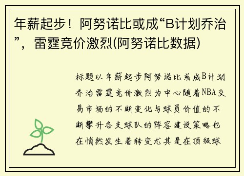 年薪起步！阿努诺比或成“B计划乔治”，雷霆竞价激烈(阿努诺比数据)