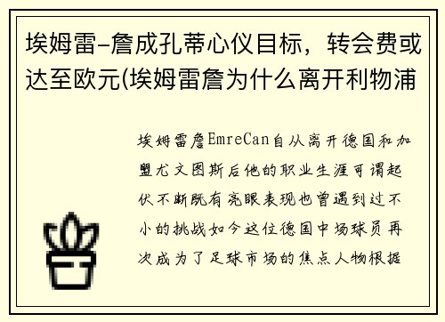 埃姆雷-詹成孔蒂心仪目标，转会费或达至欧元(埃姆雷詹为什么离开利物浦)