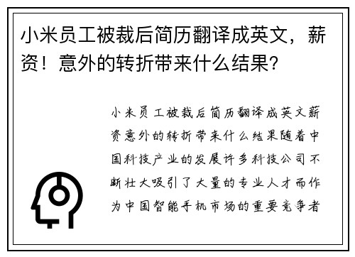 小米员工被裁后简历翻译成英文，薪资！意外的转折带来什么结果？