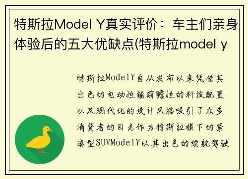 特斯拉Model Y真实评价：车主们亲身体验后的五大优缺点(特斯拉model y 优缺点)