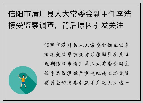 信阳市潢川县人大常委会副主任李浩接受监察调查,背后原因引发关注